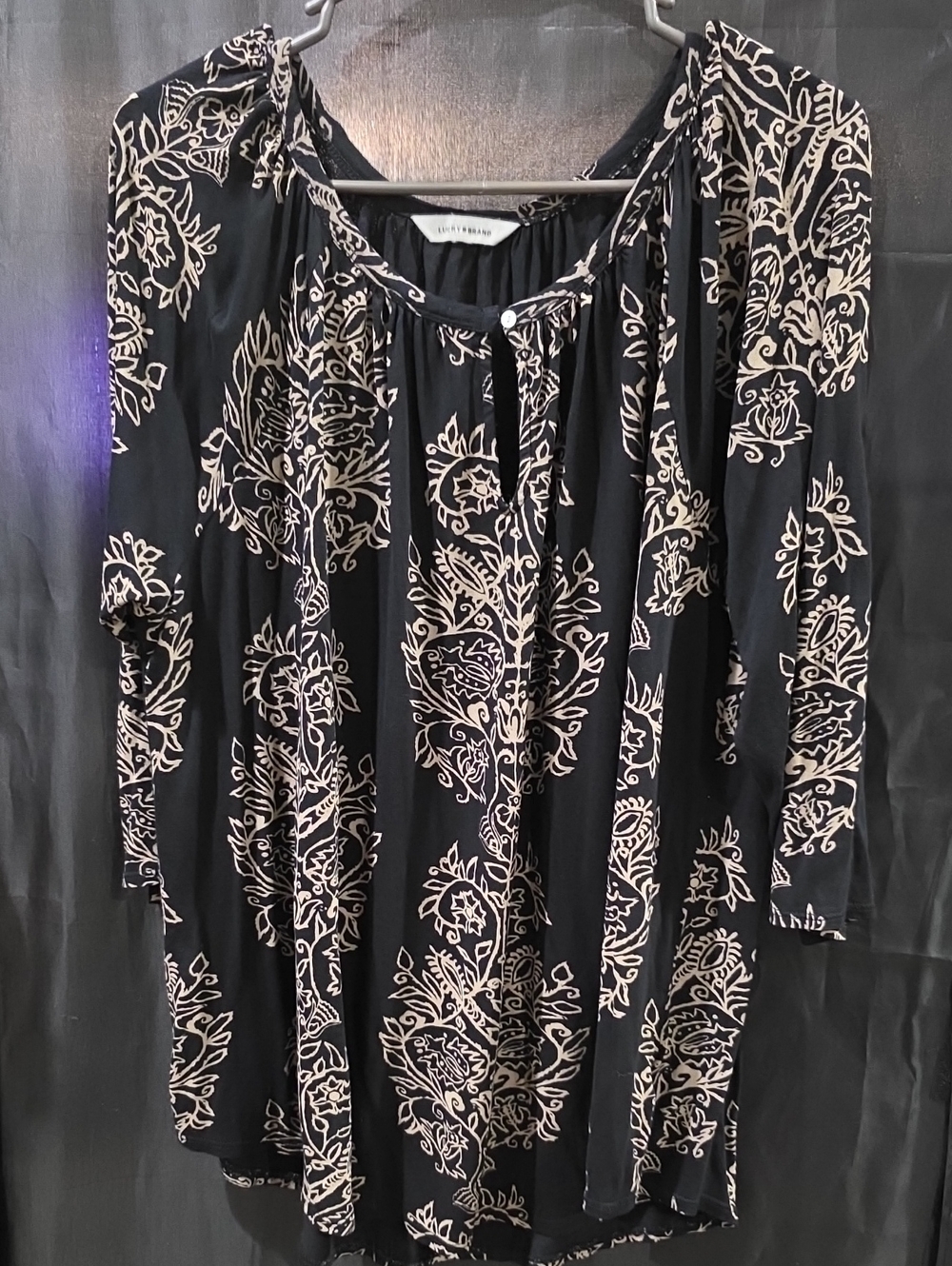 Lucky Brand Black Tunic with Cream Floral Print